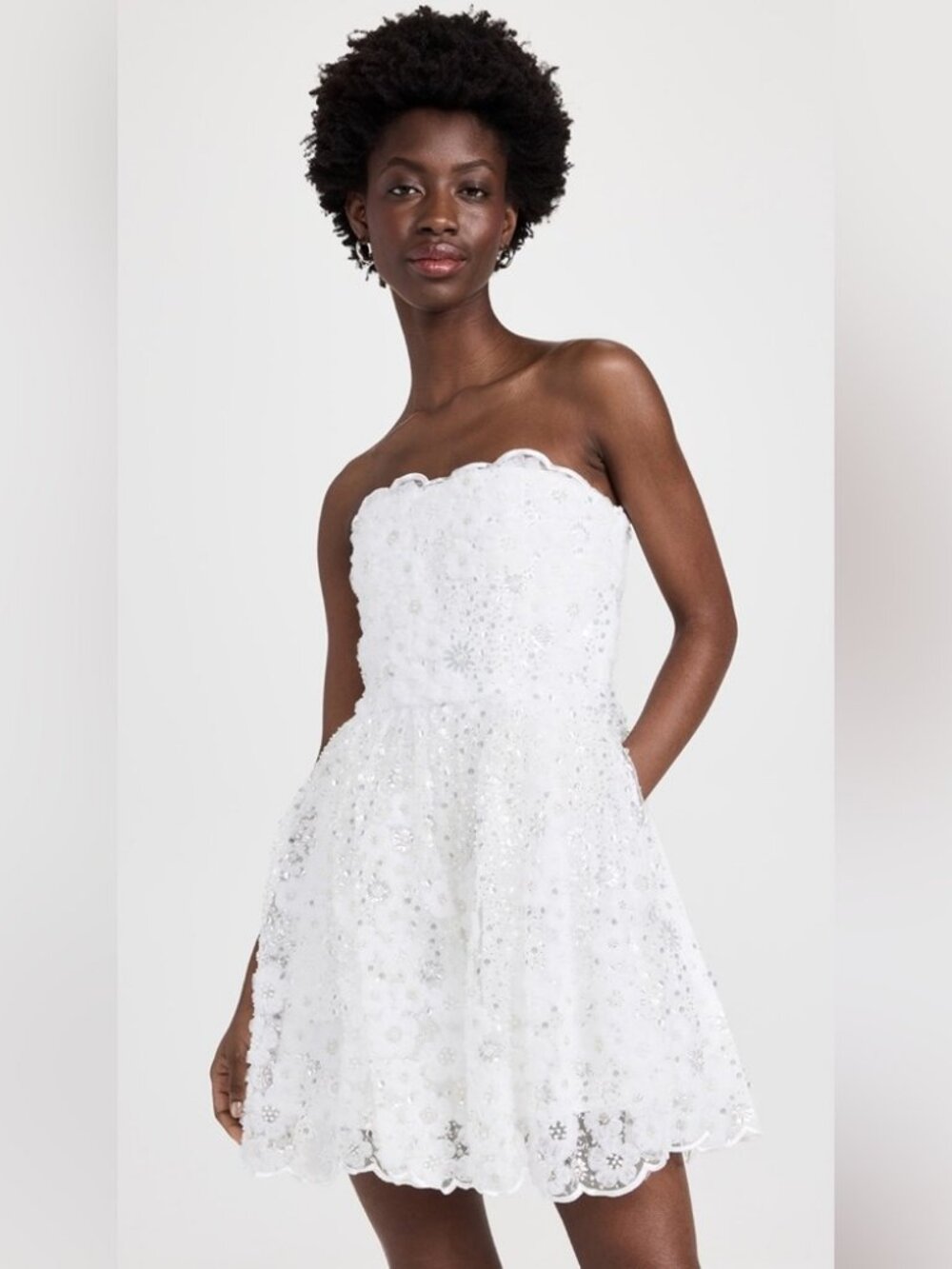 SELF-PORTRAIT White Beaded Sequin Bandeau Mini Dress, brand new, never worn.